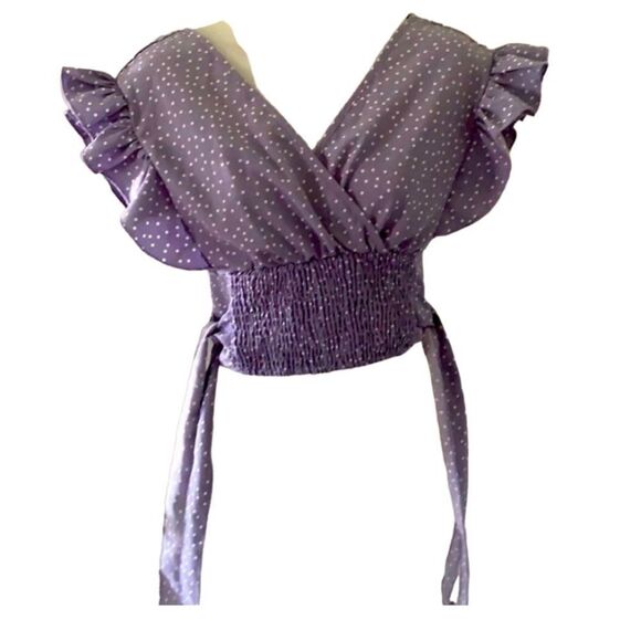 Shein purple polka dot cropped top, S - Picture 2 of 7